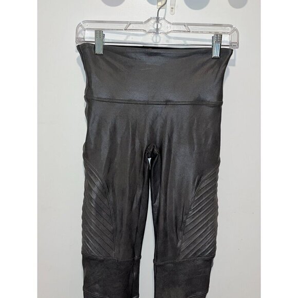 Spanx Moto Black Faux Leather Leggings High Rise Womens Size Medium - Picture 4 of 11